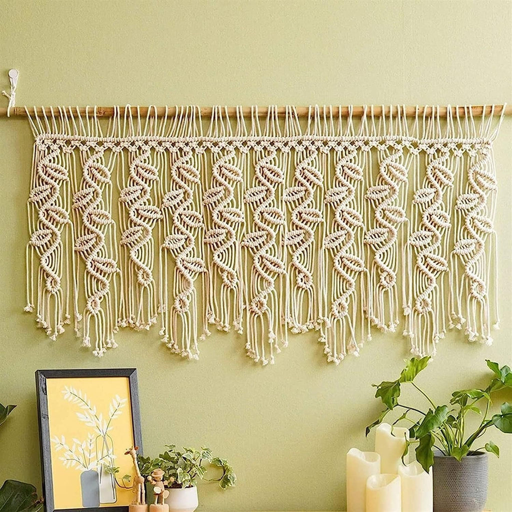 Modern Wall Decor Woven,Wall Hanging Art Tapestry,Macrame Wall Hanging Tapestries,Wall Hanging Tapestry,Cotton Tassel Woven Curtain,Handmade Woven Tapestry (Beige)