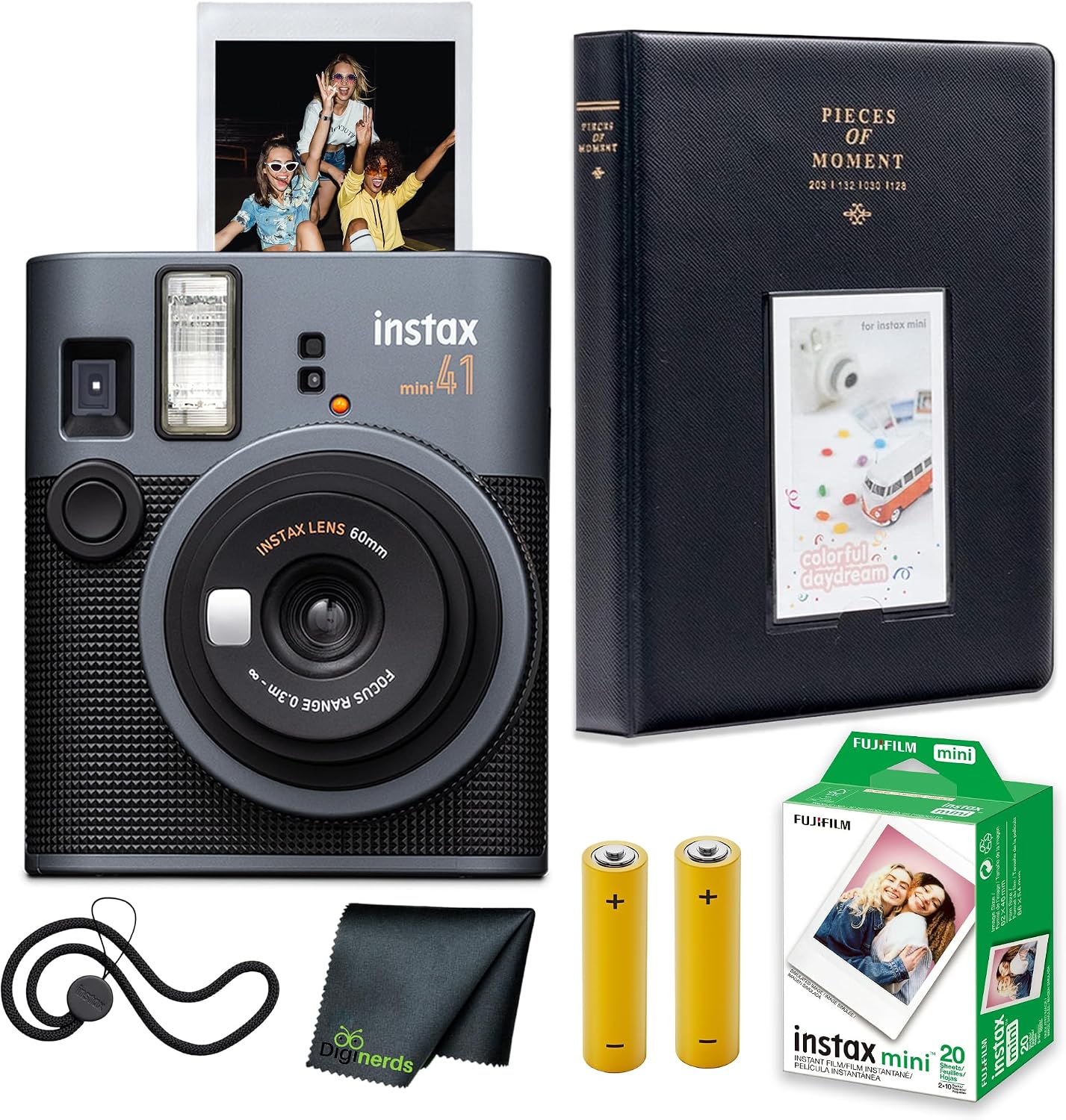 FujiFilm Instax Mini 41 Instant Film Camera Bundle with Fuji Instax-Instant-mini Film Value Pack (20 Sheets) + Photo Album – 64 Pockets + Microfiber Cleaning Cloth