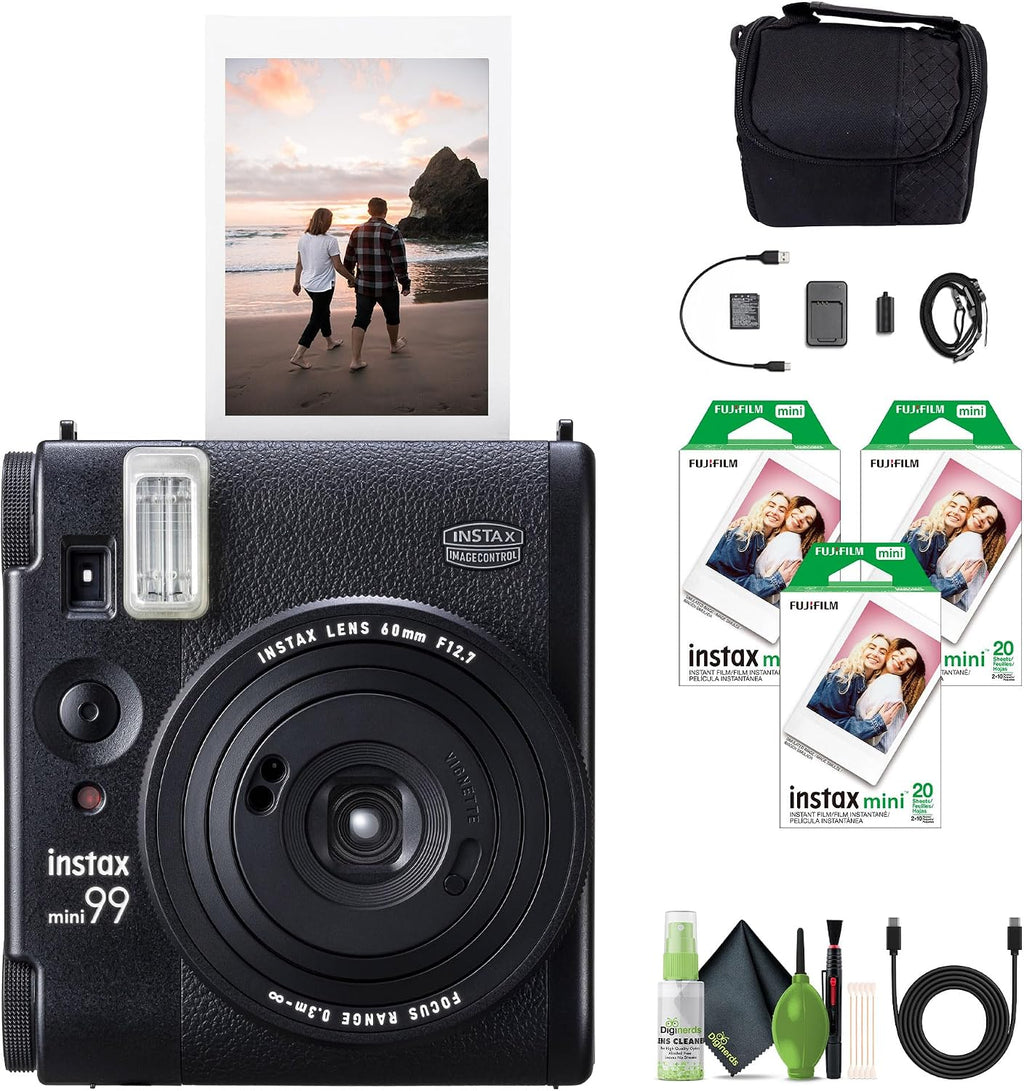 Fujifilm Instax Mini 99 Instant Film Camera Bundle with Fuji Instax Mini Instant Film Value Pack (60 Sheets) + Travel Bag + Lens Cleaning Kit, Perfect for Beginners, Experts, Kids and Adults