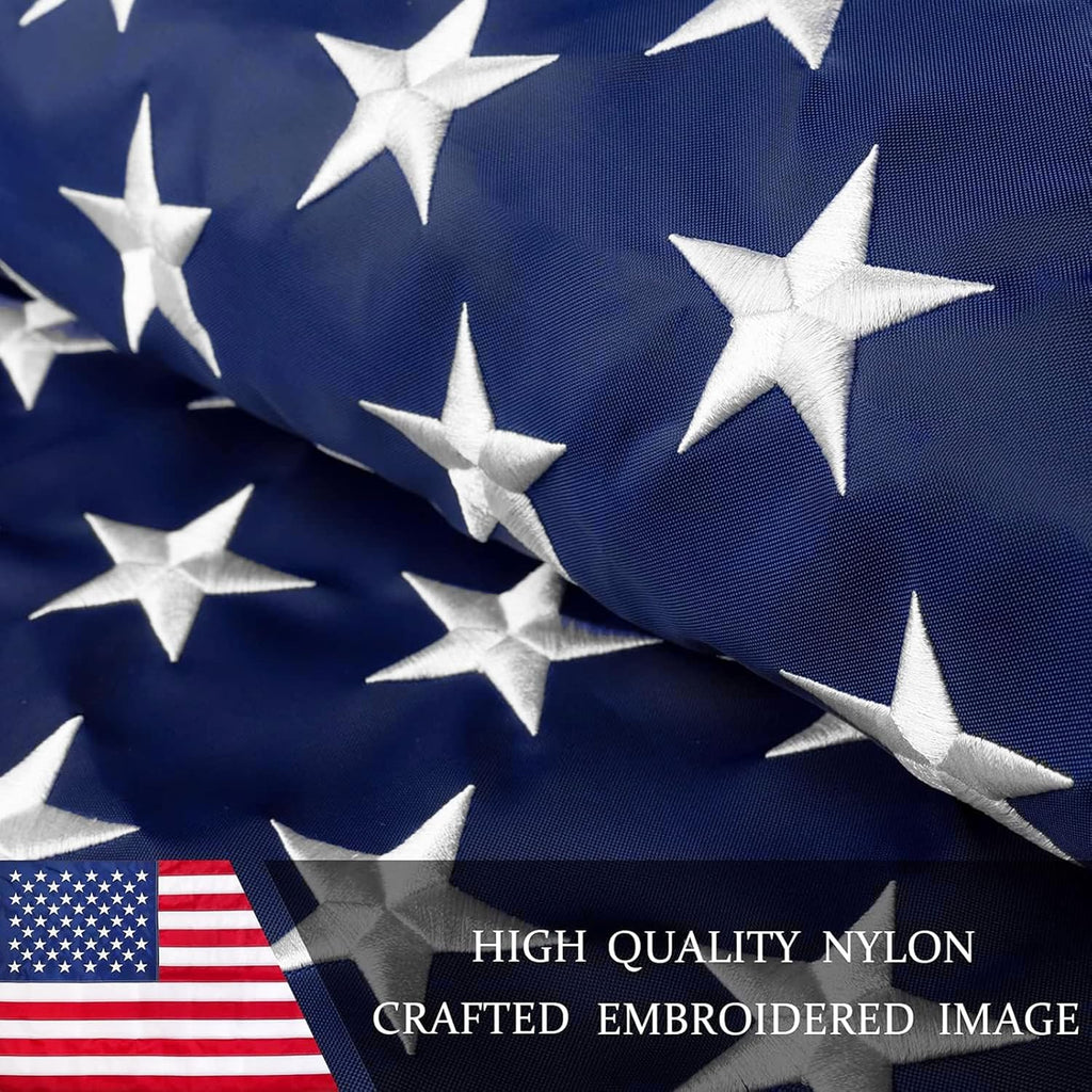 American Flag 10x15 ft for Outside, Long Lasting US USA Flags for Outdoor | All Weather United States Flag 10 x 15 Feet Premium Heavy Duty Nylon, Embroidered Stars, Brass Grommets, 4-Row Stitching End