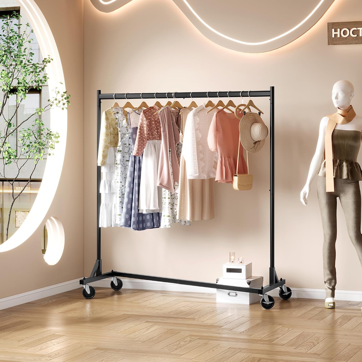 Hoctieon Z Rack Set of 2, Rolling Clothing Racks with Z-Base, Heavy Duty Garment Racks Set of 2, Clothes Rack on Wheels with Brakes, Clothes Organizer Rack Set of 2, Black
