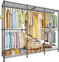 ULIFHOME E14 Pro Heavy Duty Clothes Rack，Freestanding Clothing Racks for Hanging Clothes，Adjustable Closet Organizers and Storage，Metal Garment Rack with Shelves 69'W x16'D x77'H，Max Load 960LBS，Grey