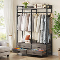 Tribesigns Freestanding Closet Organizer for Hanging Clothes, Heavy Duty Garment Rack with 4 Drawers, 8 Hooks and Storage Shelves, Wardrobe Closet Clothing Rack for Bedroom, Living Room, Grey
