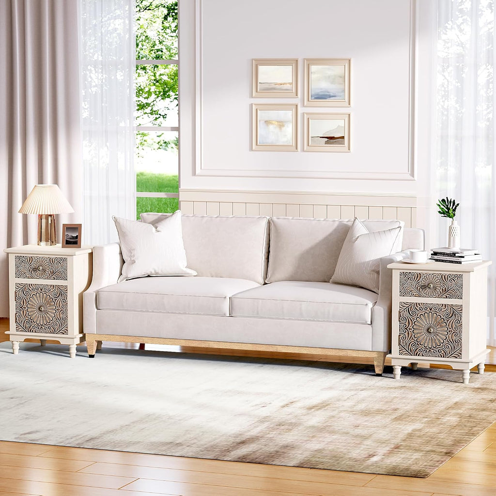 SUNBURY End Table Living Room Small Side Table w Drawer, 18' Vintage Wood Nightstand, 2-Tier MDF Living Room End Table Wood Accent Table, Bed Side Night Stand