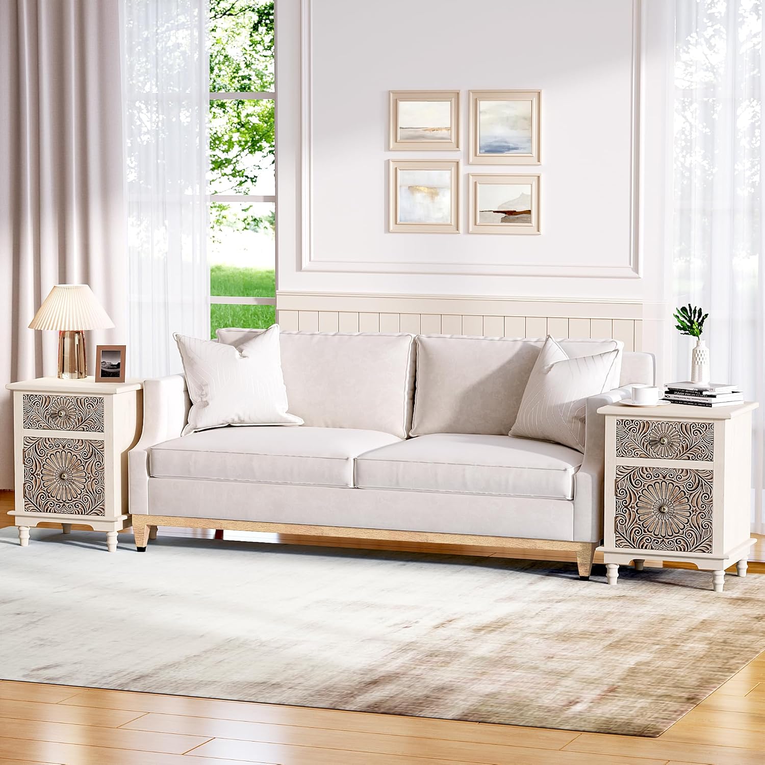 SUNBURY End Table Living Room Small Side Table w Drawer, 18' Vintage Wood Nightstand, 2-Tier MDF Living Room End Table Wood Accent Table, Bed Side Night Stand