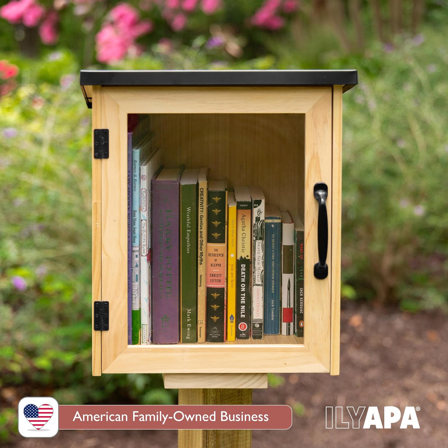 Ilyapa Outdoor Library Book Box - Free Literature Exchange Kit for Outside - Little Wood Cabinet for Sharing Books and Arts - Boox Exchange Box 13x11x16 Inch