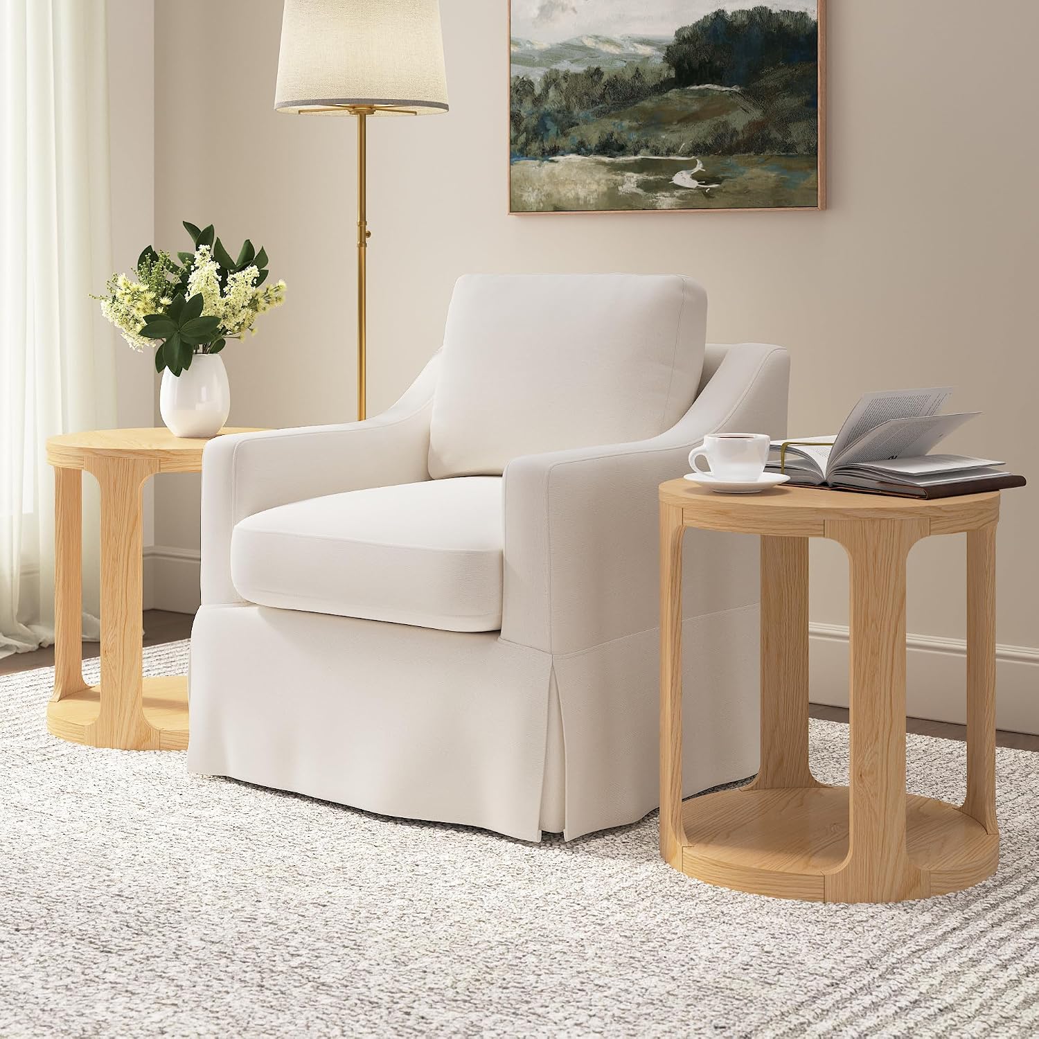 Bush Home Vera Round End Table – Set of 2, Living Room Furniture, Vera Collection, Natural White Oak