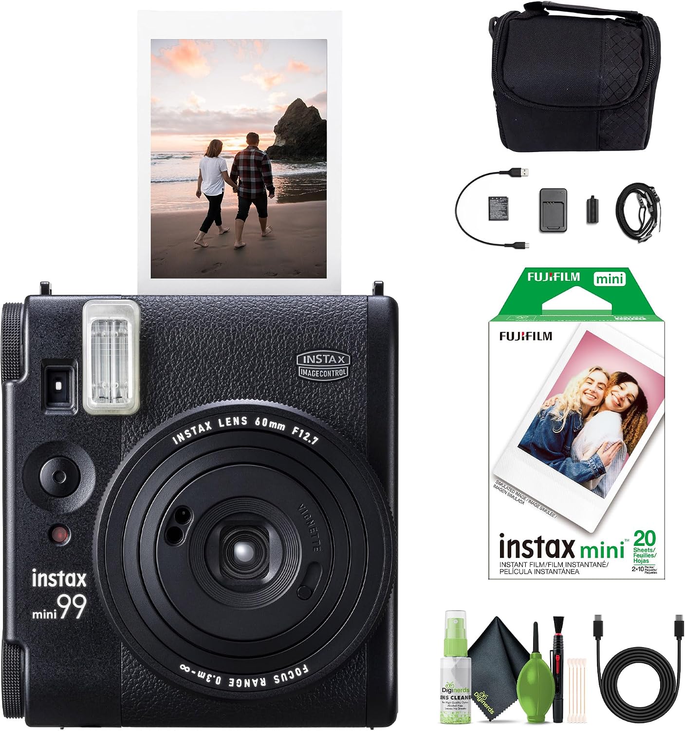 Fujifilm Instax Mini 99 Instant Film Camera Bundle with Fuji Instax Mini Instant Film Value Pack (20 Sheets) + Travel Bag + Lens Cleaning Kit, Perfect for Beginners, Experts, Kids and Adults