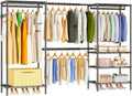 Heavy Duty Garment Rack, Portable Expandable Freestanding 4 Tiers Adjustable Wire Shelves Clothes Rack with 2 Retractable Poles, 70.9-86.6' L x 15.7' W x 76.8' H, Max Load 900LBS, Black