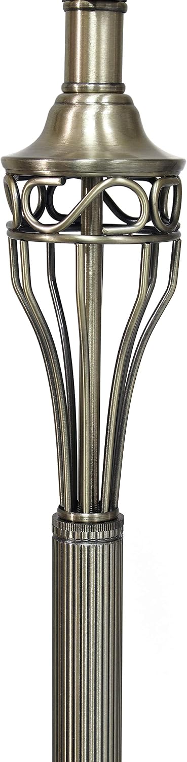Elegant Designs LC1001-ABS Antique Brass Three Pack Lamp Set (2 Table Lamps, 1 Floor Lamp) with Fabric White Bell Shaped Shades