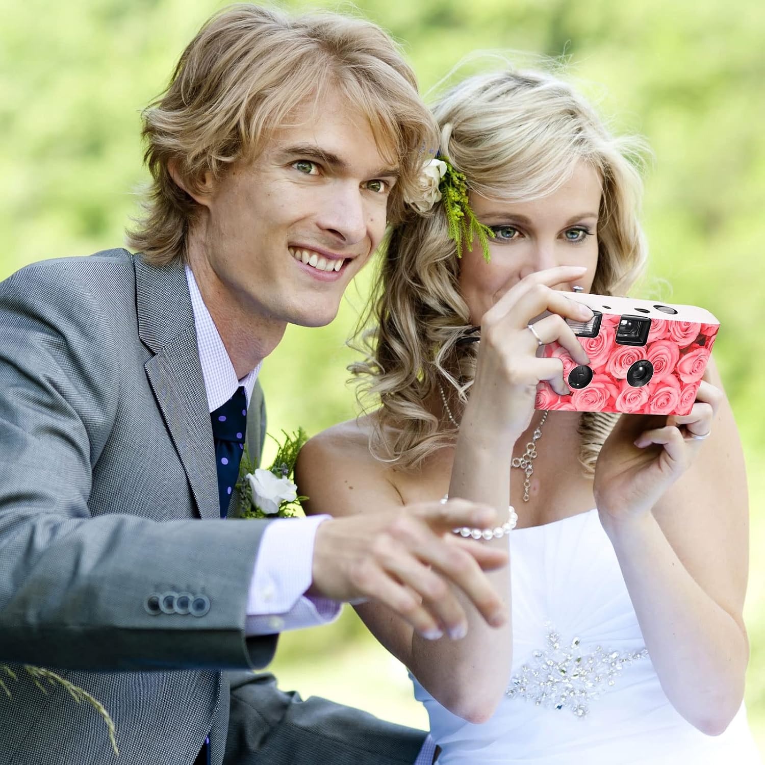 12 Pack Disposable Cameras Bulk for Wedding 35 mm Single Use Film Cameras with Flash for Wedding Reception Guests, Baby Shower, Bridal Shower, Anniversary(Pink Rose)