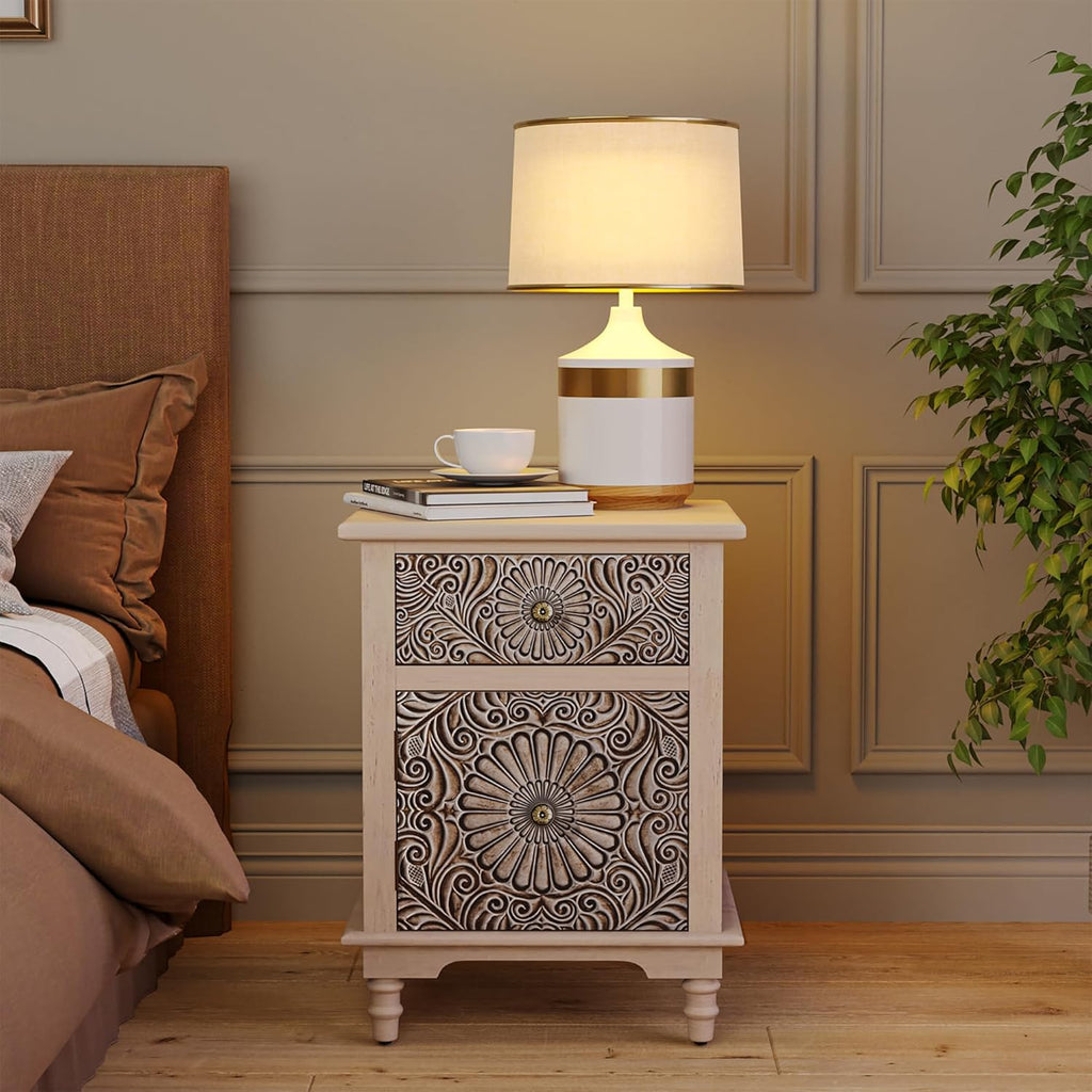 SUNBURY End Table Living Room Small Side Table w Drawer, 18' Vintage Wood Nightstand, 2-Tier MDF Living Room End Table Wood Accent Table, Bed Side Night Stand