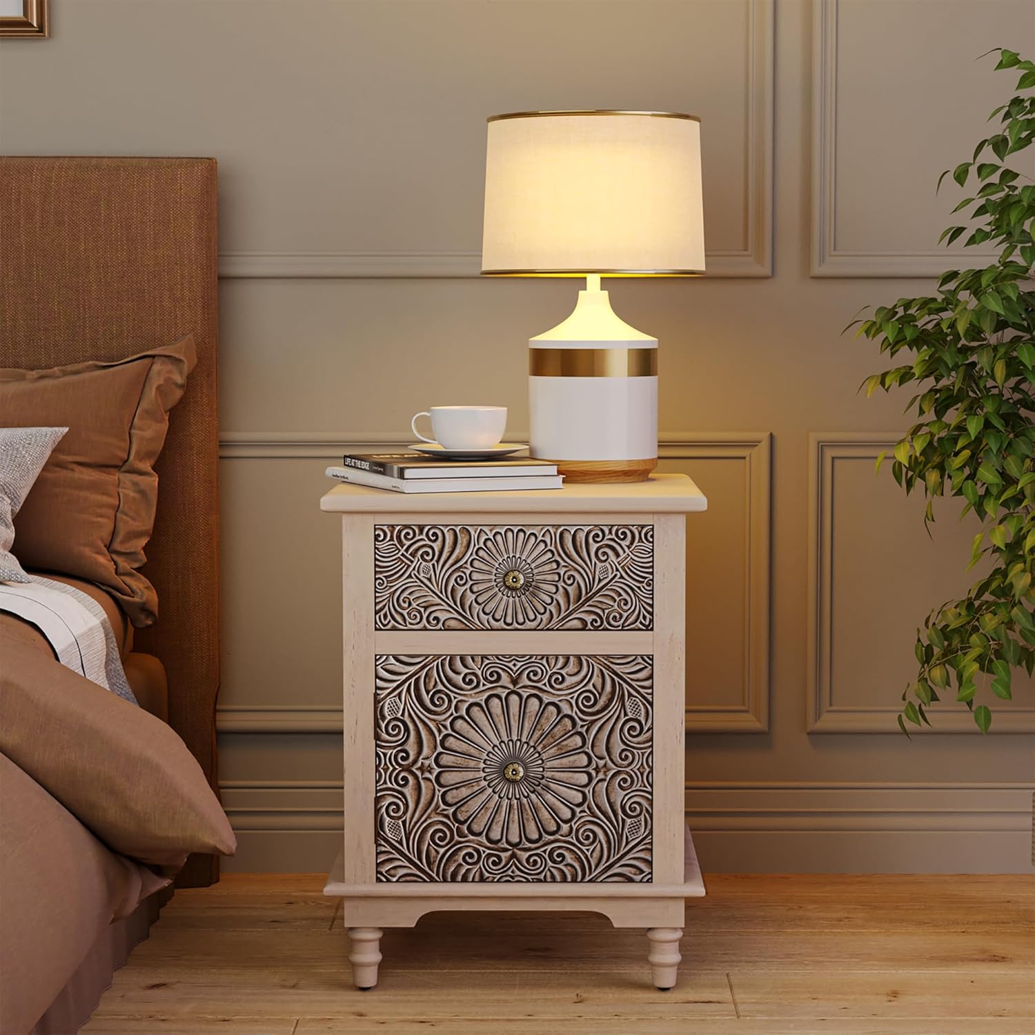 SUNBURY End Table Living Room Small Side Table w Drawer, 18' Vintage Wood Nightstand, 2-Tier MDF Living Room End Table Wood Accent Table, Bed Side Night Stand