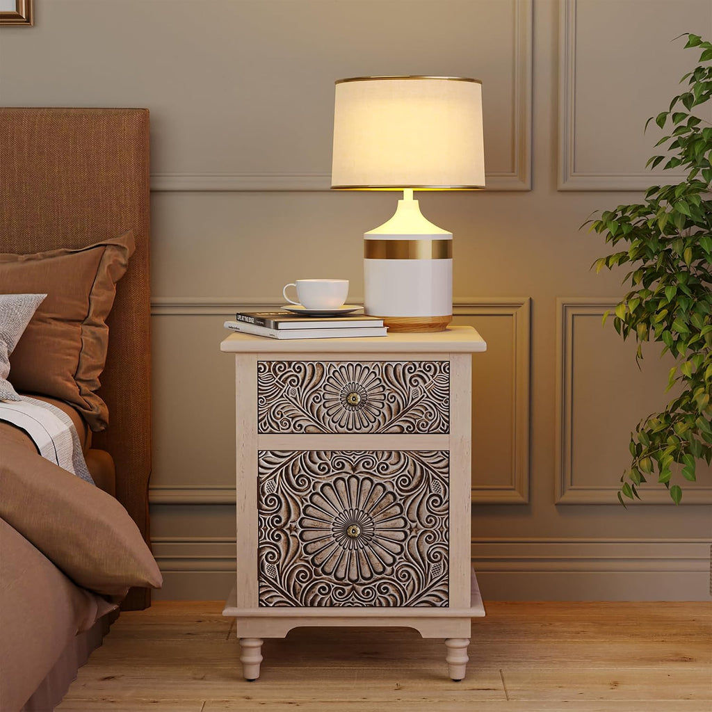 SUNBURY Night Stand Set 2, Accent End Table with Storage, Bedside Table, Vintage Wood Nightstand with Drawers for Living Room, Bedroom, No Assembly Required