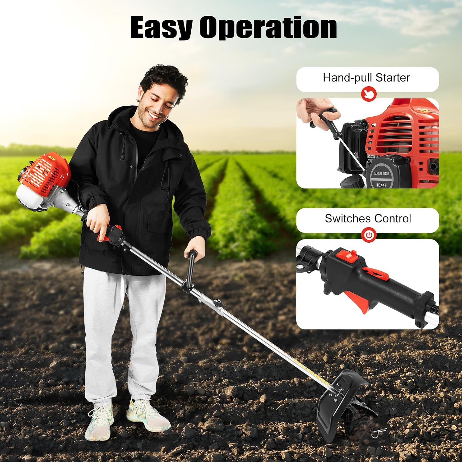 PanDair 42.7CC 2-Stroke Gas Mini Tiller Cultivator Hand Pull Garden Yard Tilling Tool for Garden & Lawn, Digging, Weed Removal & Soil Cultivation