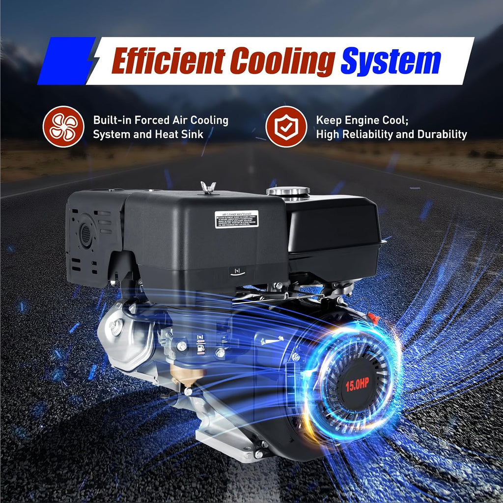Gas Engine Motor 15HP 4 Stroke OHV Single Cylinder Horizontal Gasoline Petrol Engine Go Kart Motor Manual Recoil Starter 9.7KW 3600RPM Air Cooling Garden Tiller Cultivator Motor