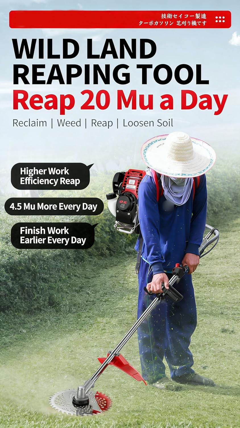 GX50 Backpack Gas Hedge Trimmer, Brush Cutter (40T), Weed Eater/String, Cultivator,Tiller, Pole Saw & 12' Chainsaw Pruner with Extension Pole