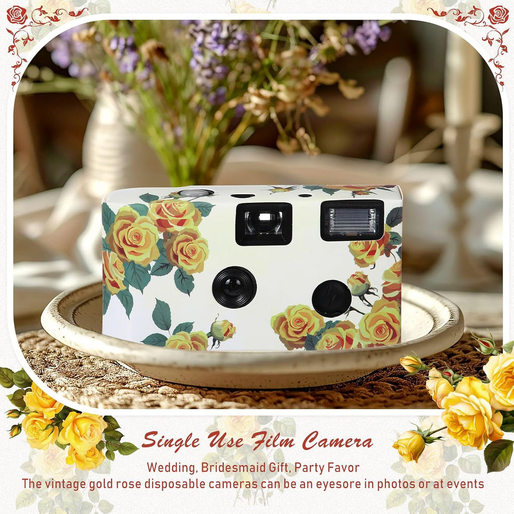 Kanayu 10 Pack Disposable Camera for Wedding Floral 35mm Single Use Film Camera with Flash One Time Use Camera for Anniversary Concert Travel Camp Party Supply Gift Honeymoon (Yellow Rose)