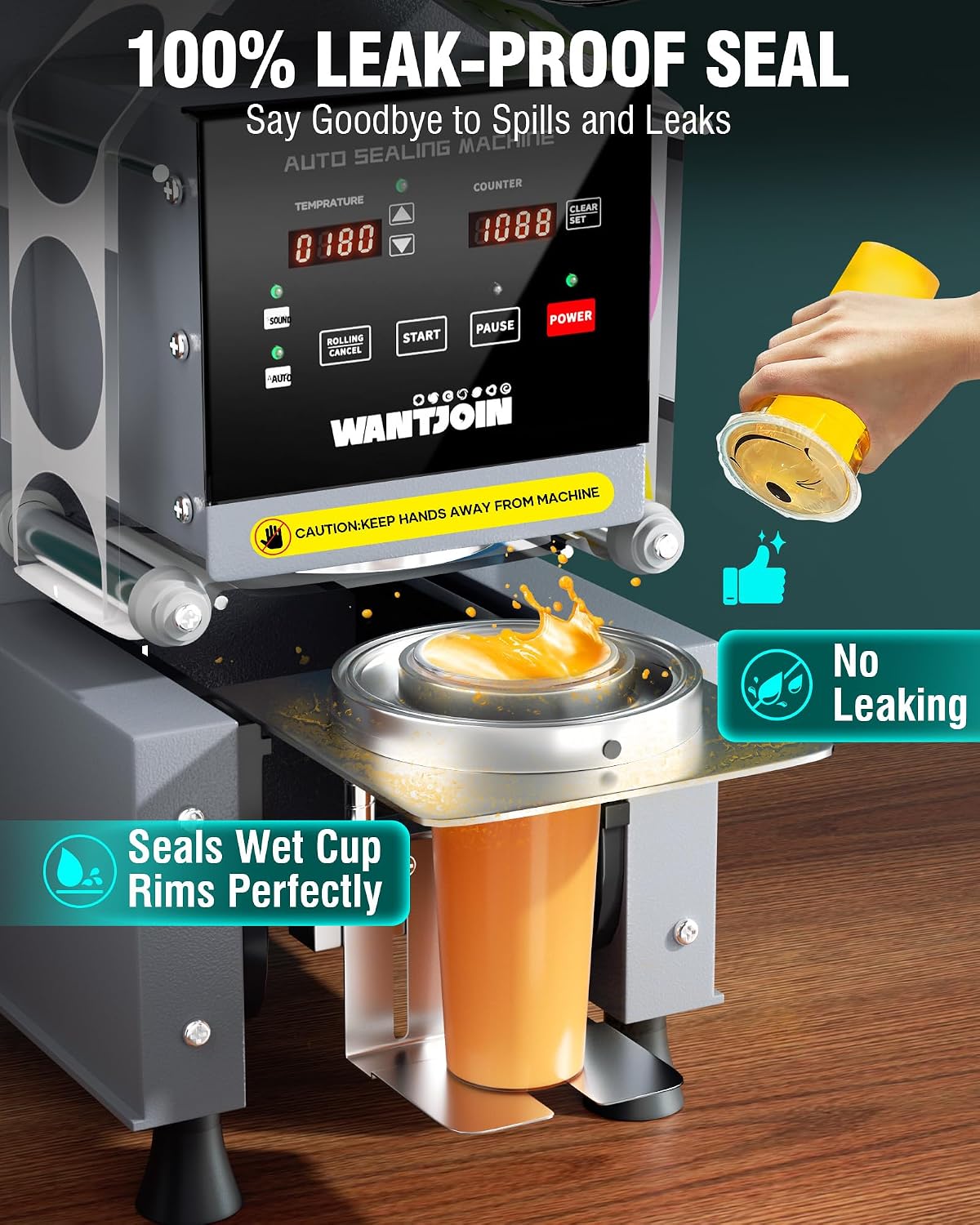 WantJoin Cup Sealer Machine - Full Automatic Cup Sealing Machine 90/95mm Caliber Electric Boba Sealing Machine Seals 500-600 Cups/H Digital Control Panel Cup Sealer for Bubble Milk Tea Coffee Shop
