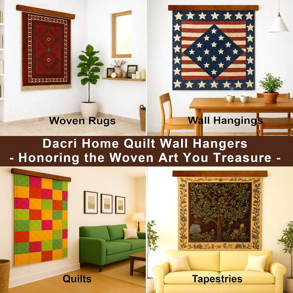 Dacri Home Quilt Hanger for Wall Display - 48 Inch Tapestry Hanger from Premium Teak Wood - Safe Mount Quilt Rack for Heavy Rugs, Tapestries, and Other Wall Hangings (Light Wallnut Stain)
