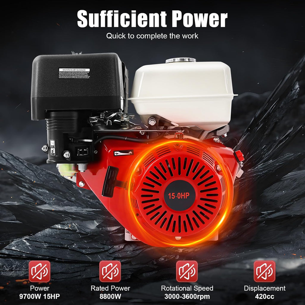 4 Stroke Gasoline Engine Motor 420CC 15HP Garden Tiller Cultivator | 9KW 3600RPM OHV Single Cylinder, Horizontal, Air Cooling, Go Kart Motor