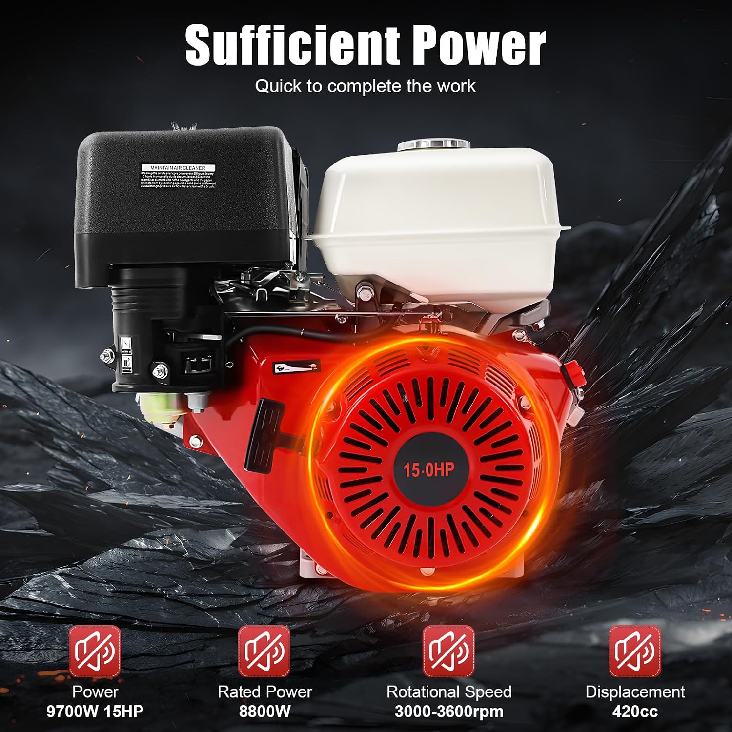 4 Stroke Gasoline Engine Motor 420CC 15HP Garden Tiller Cultivator | 9KW 3600RPM OHV Single Cylinder, Horizontal, Air Cooling, Go Kart Motor