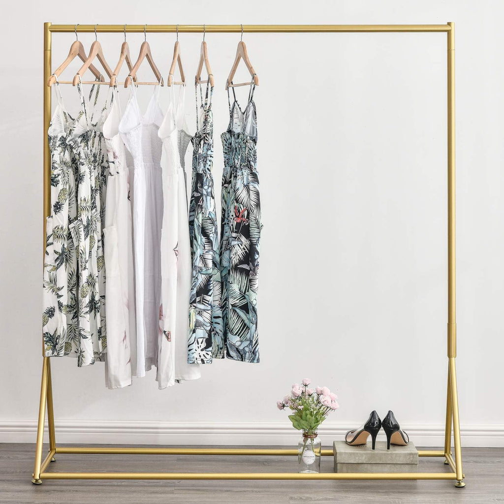 Gold Pipe Clothing Racks Freestanding, Modern Metal Clothes Rack Heavy Duty, Easy Assemble Clothing Rack for Hanging Boutiques and Bedroom 59' L