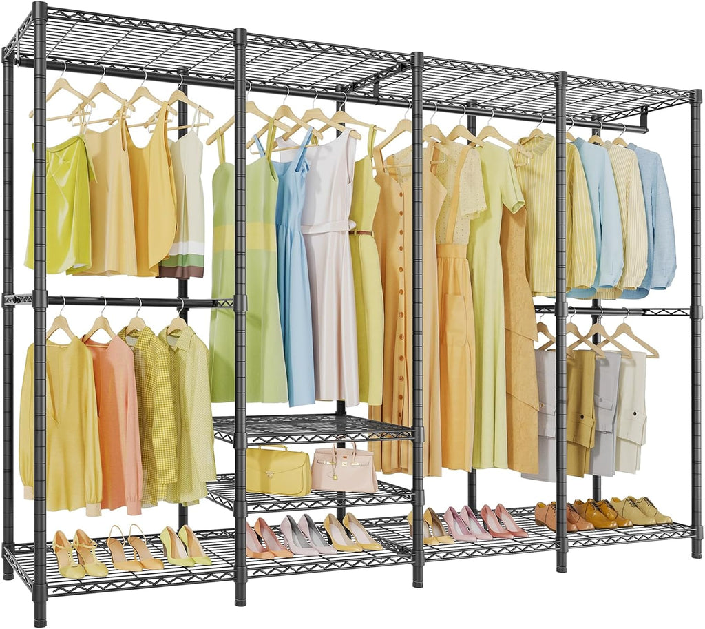 VIPEK V40 Plus Large Clothes Rack, 1300lbs Capacity Sturdy Metal Garment Rack, Clothing Rack with 6 Shelves & 4 Hang Rods, Adjustable Open Wardrobe Closet Organizer for Bedroom/Apartment/Retail, Black