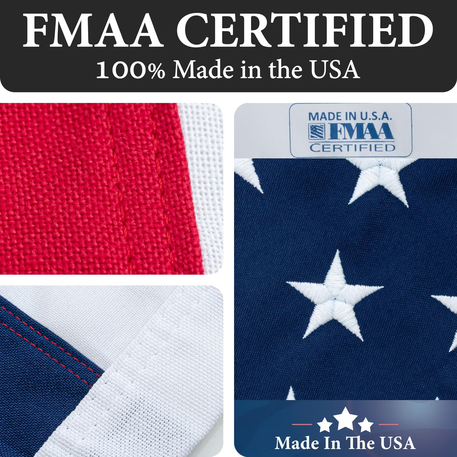 American Flags for Outside 3x5 (Pack of 3) Made in USA - USA Flag, Outdoor Heavy Duty American US Flag with Embroidered Stars and Sewn Stripes American Flags for High Wind- All Weather Flags