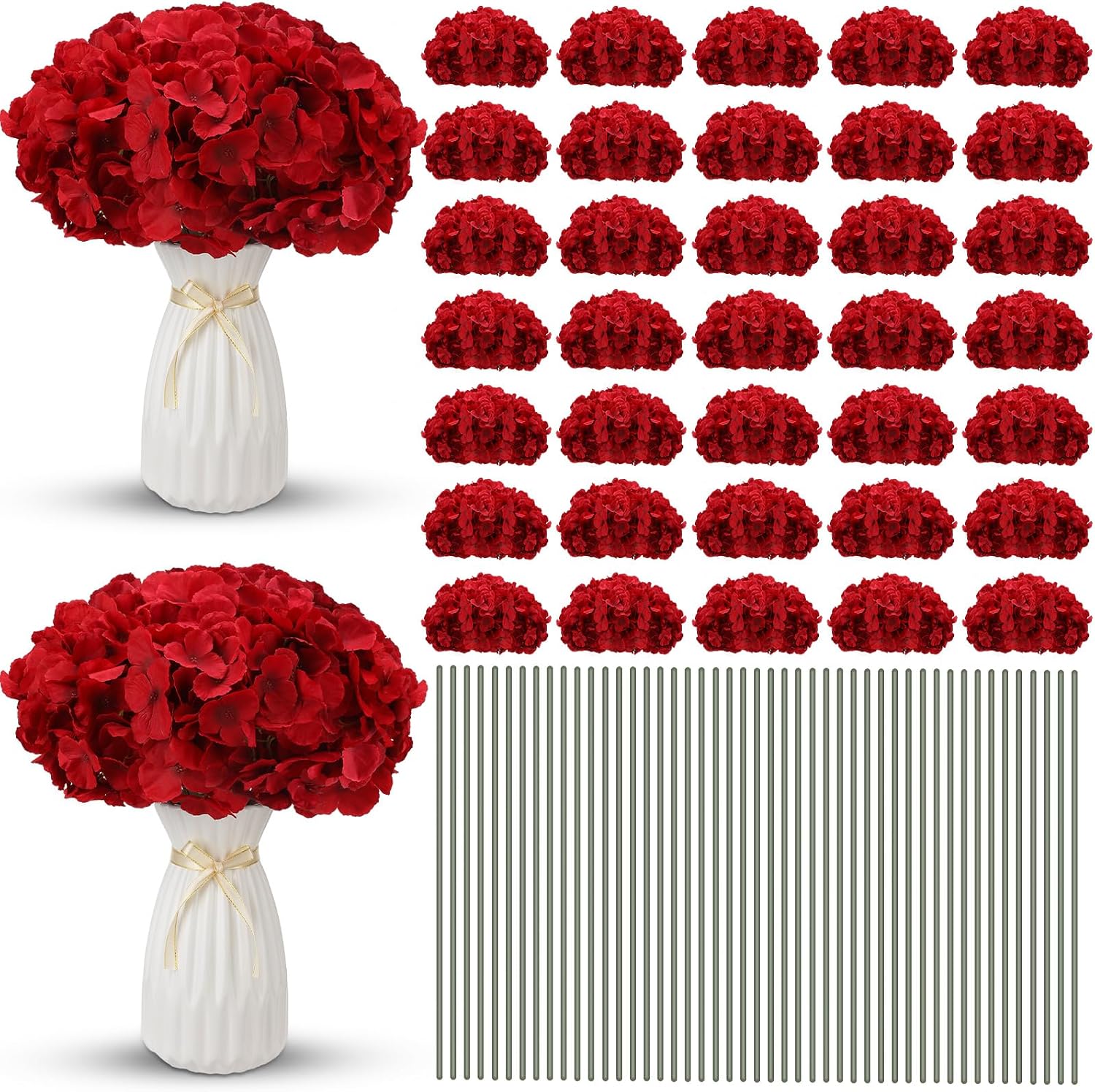Unittype 300 Pieces Silk Hydrangea Artificial Flowers Heads with Stems Faux Hydrangea Flowers for Wedding Centerpieces Bouquets DIY Floral Decorations for Home Indoor (Burgundy)