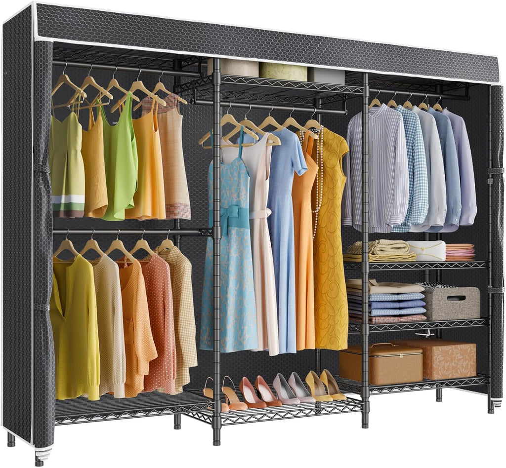 VIPEK V5C Plus Covered Clothing Rack Portable Wardrobe Closet, Heavy Duty with Adjustable Shelves, Black Metal with Upgraded Polyester Cover, Max Load 1040LBS