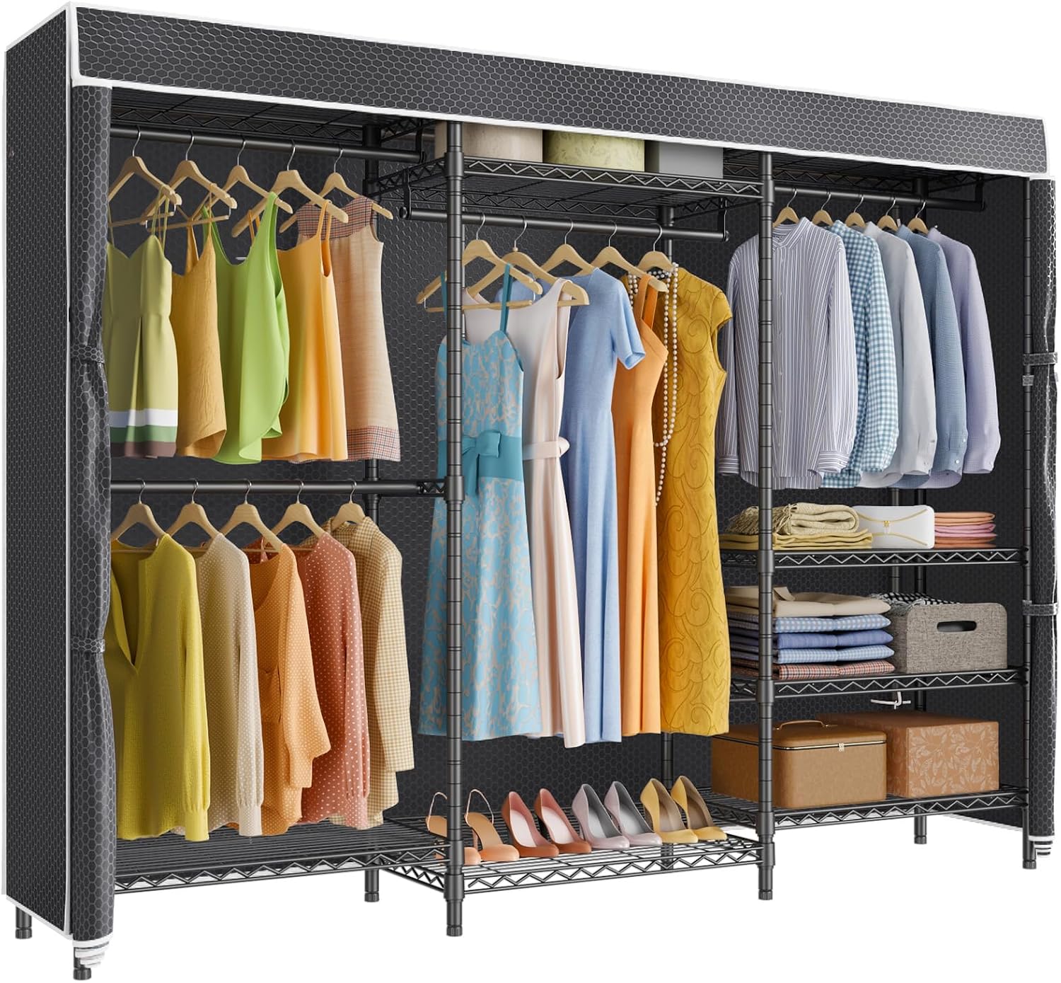 VIPEK V5C Plus Covered Clothing Rack Portable Wardrobe Closet, Heavy Duty with Adjustable Shelves, Black Metal with Upgraded Polyester Cover, Max Load 1040LBS