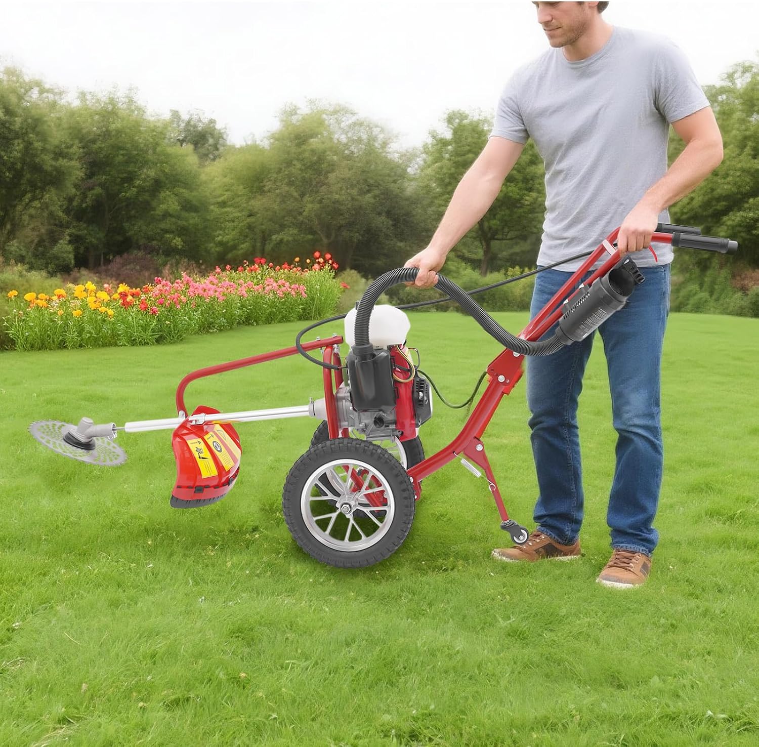 Mini Garden Tiller Cultivator, 4 Stroke 4HP 63CC Gas Powered Garden Cultivator, 3 in 1 Heavy Duty Walk Behind Tillers with Widened Mud Flap for Mowing, Tilling and Trenching