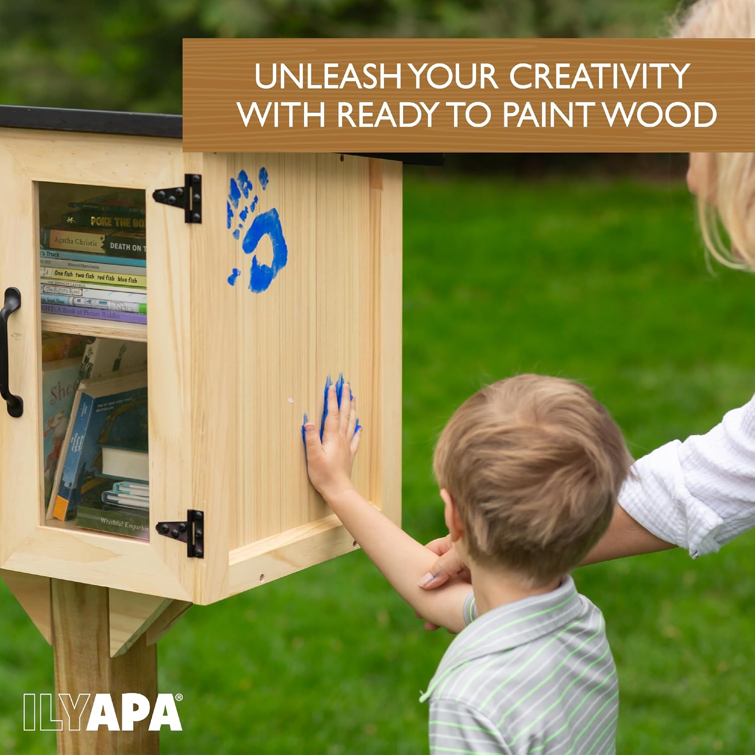 Ilyapa Outdoor Library Book Box - Free Literature Exchange Kit for Outside - Little Wood Cabinet for Sharing Books and Arts - 20x14x19 Inch