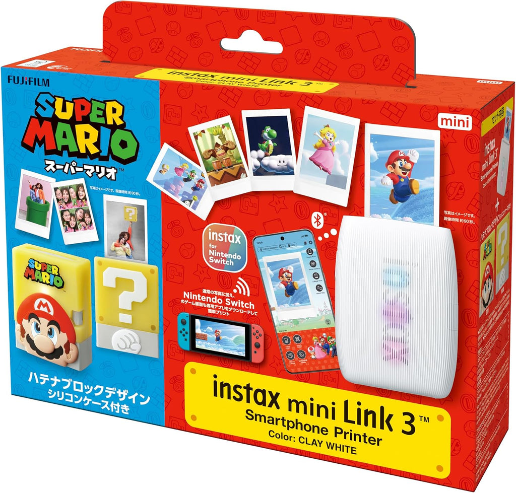 INSTAX mini Link 3 instant photo printer limited edition, with a Super Mario Block design silicone case, unique and fully customisable app (mini film sold separately)