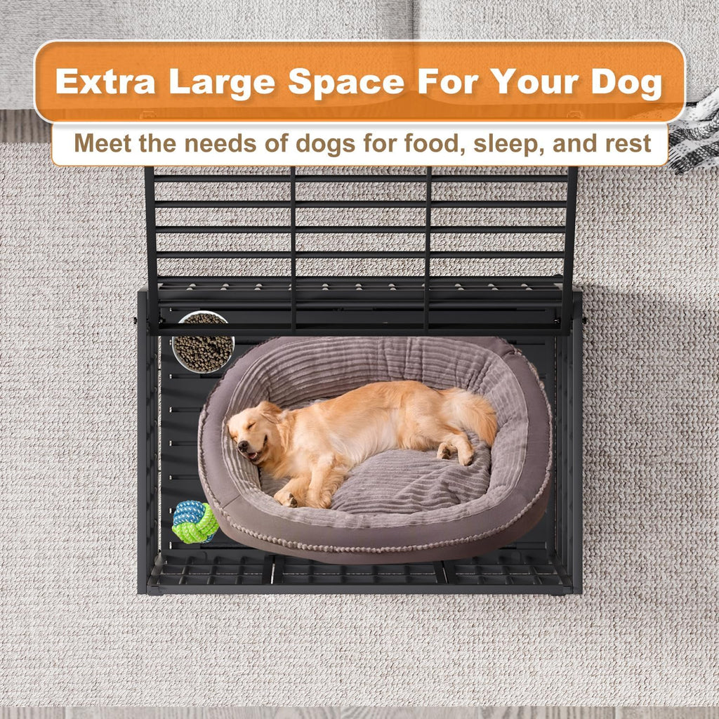 37 Inch Heavy Duty Dog Crate with Wheels,Indestructible Escape-Proof Dog Kennel with Locking Latch and Double Door,Extra Large XL XXL Crate Indoor for Large and Medium Dog with Removable Tray