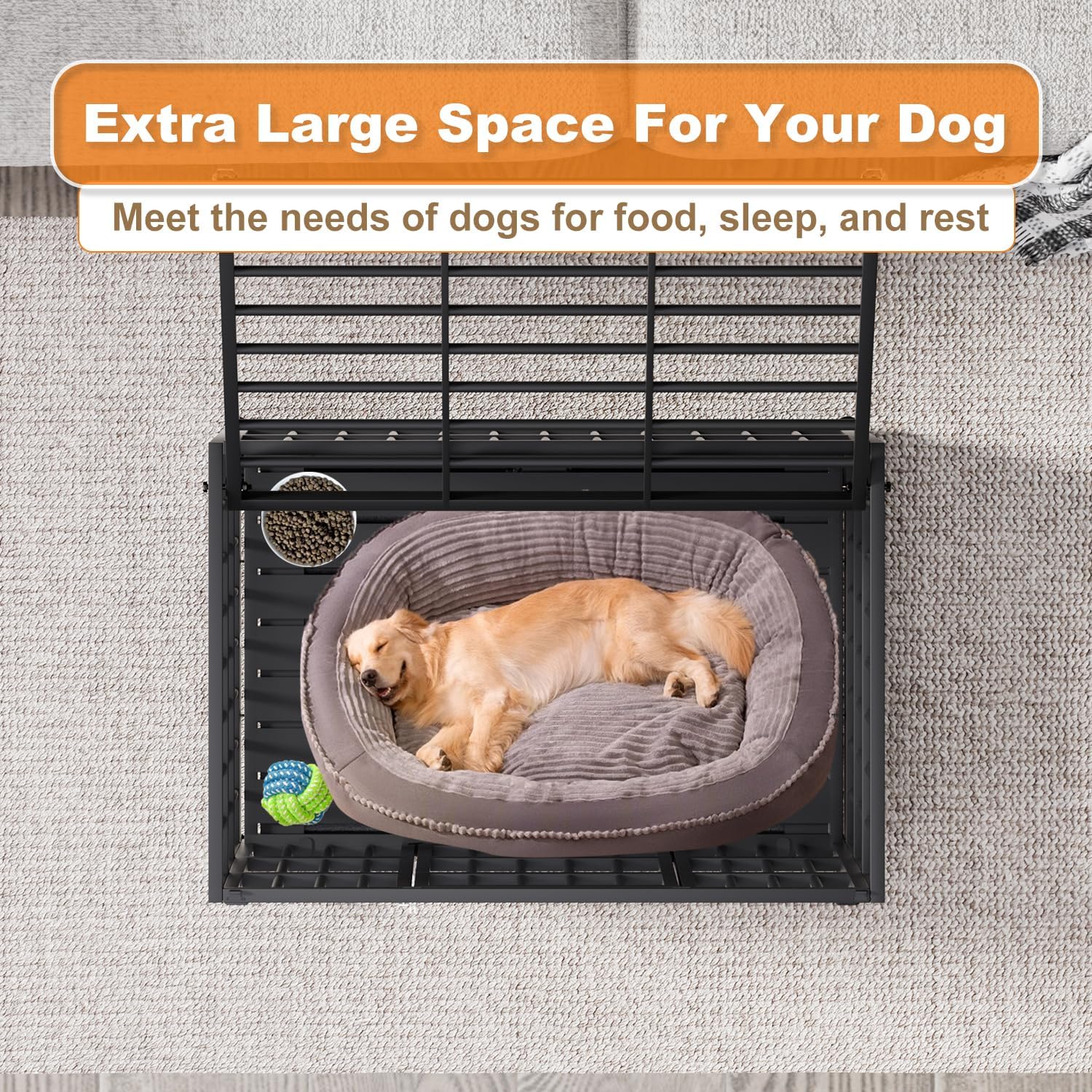 37 Inch Heavy Duty Dog Crate with Wheels,Indestructible Escape-Proof Dog Kennel with Locking Latch and Double Door,Extra Large XL XXL Crate Indoor for Large and Medium Dog with Removable Tray