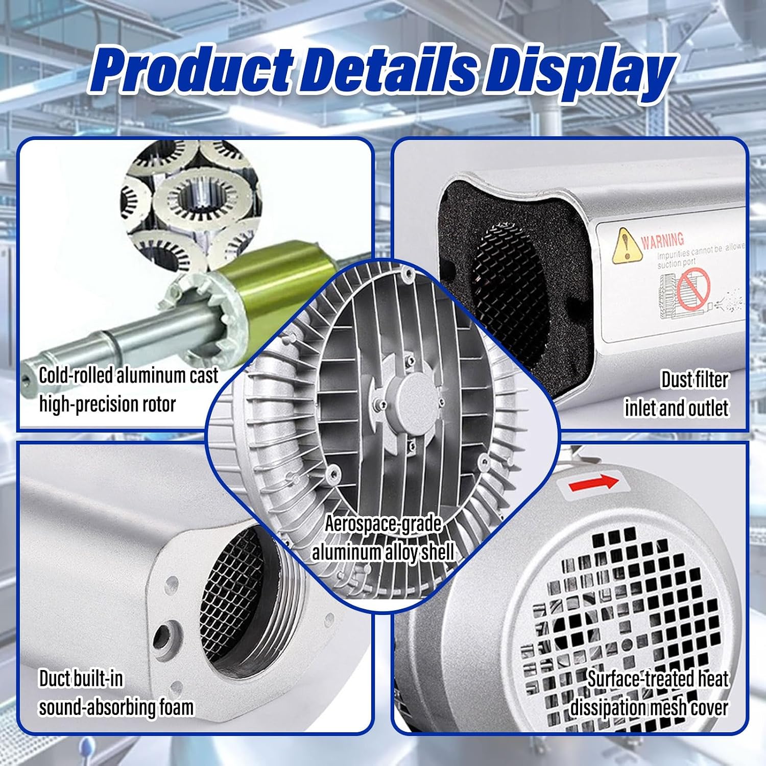 High Pressure Vortex Ring Blower, Regenerative Blower with Blowing and Suction, Industrial Grade Vacuum Pump for Wastewater Treatment and Aquaculture(120w,220v)