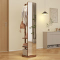 BOWEI Solid Wooden Coat Rack, Free Standing Coat Stand with Full Length mirror, Hall Coat Tree with Hooks and Storage Shelf for Coats, Hats, Bags, for Entryway, Hallway, Bedroom (Walnut)