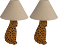Creative Co-Op Ceramic Cheetah Table Lamp with Linen Shade and Inline Switch, Yellow and Black, Set of 2
