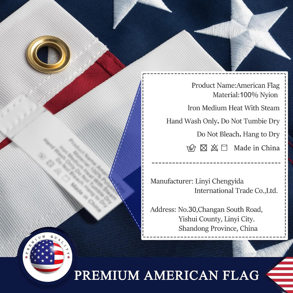 American Flag 8x12 ft: Long Lasting and Heavy Duty Nylon US Flags | Embroidered Stars, Sewn Stripes, Brass Grommets, UV Protection Perfect for Outdoors! USA Flag