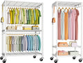 FUTASSI P3 Plus & P6 Mini Rolling Clothes Rack White Bundle, Clothing Racks for Hanging Clothes, Freestanding Garment Rack with Wheels