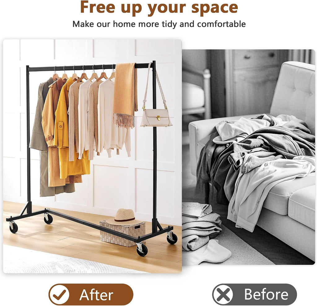 Hoctieon Z Rack Set of 2, Rolling Clothing Racks with Z-Base, Heavy Duty Garment Racks Set of 2, Clothes Rack on Wheels with Brakes, Clothes Organizer Rack Set of 2, Black