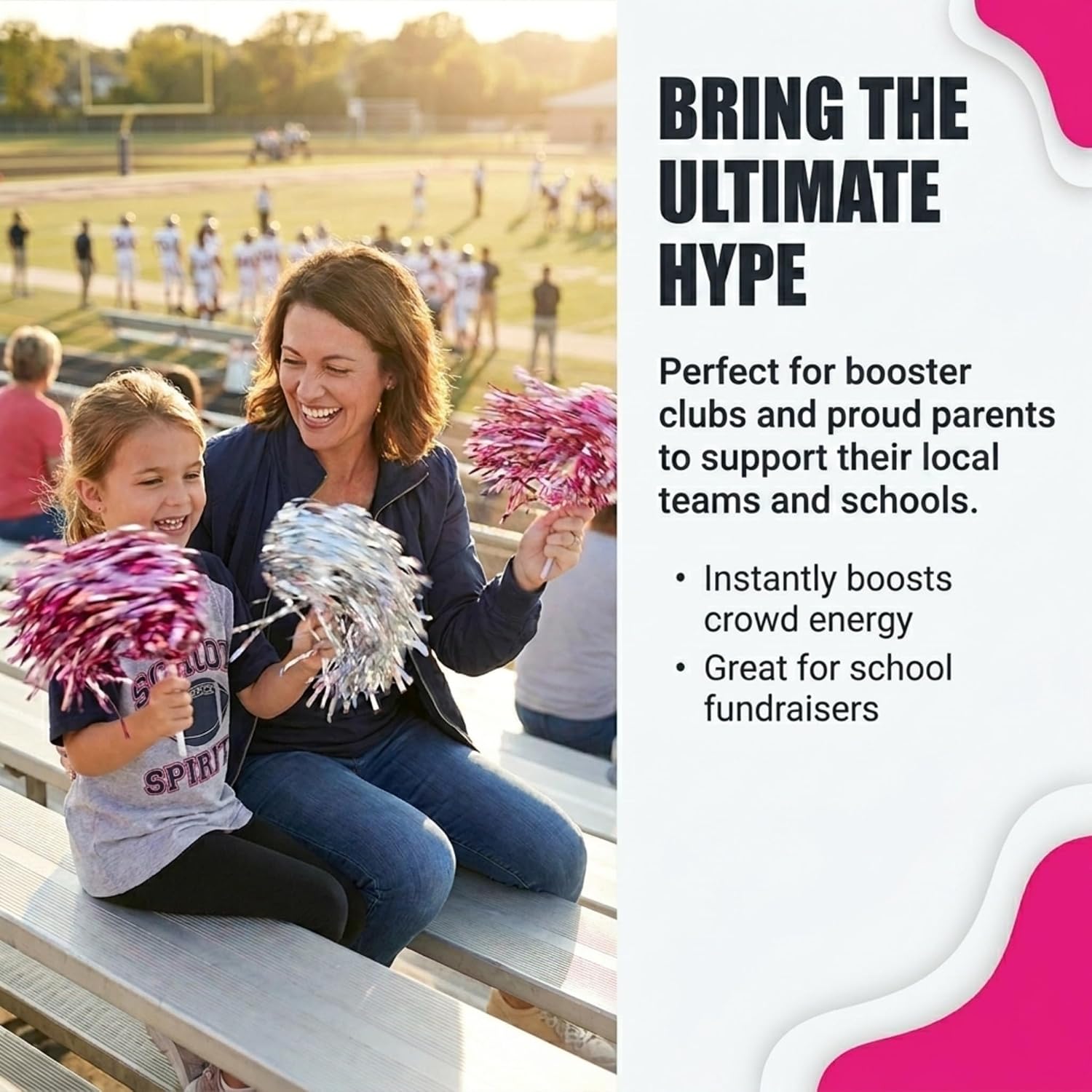 Anderson's Premium Metallic Silver and Pink Foil School Spirit Shakers Cheerleader Pom Poms Sports Football Basketball Homecoming Squad Team Party Dance Club Performance Celebration Pack of 100