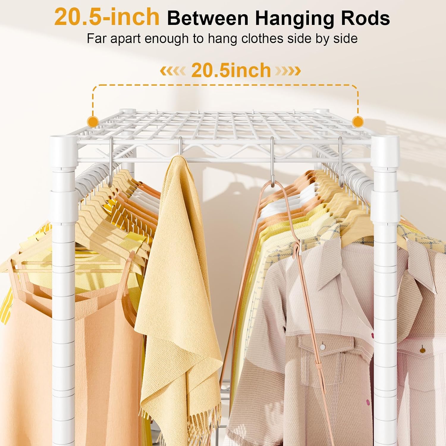 ULIFHOME P5 Plus Rolling Clothes Rack Heavy Duty, Clothing Racks for Hanging Clothes, Metal Garment Rack with Wheels, 3-Tier Portable Closet Rack 45'' W × 20.5'' D × 80.5'' H, Max Load 660 Lbs, White