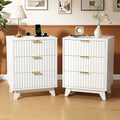 VINGLI White Nightstands Set of 2 with Charging Station, Fluted White Night Stand Bedside Table with Drawers for Bedroom, Fluted Bedside Table/End Table/Side Table, 17.72' W*13.78' D*23.62' H, 2 pcs