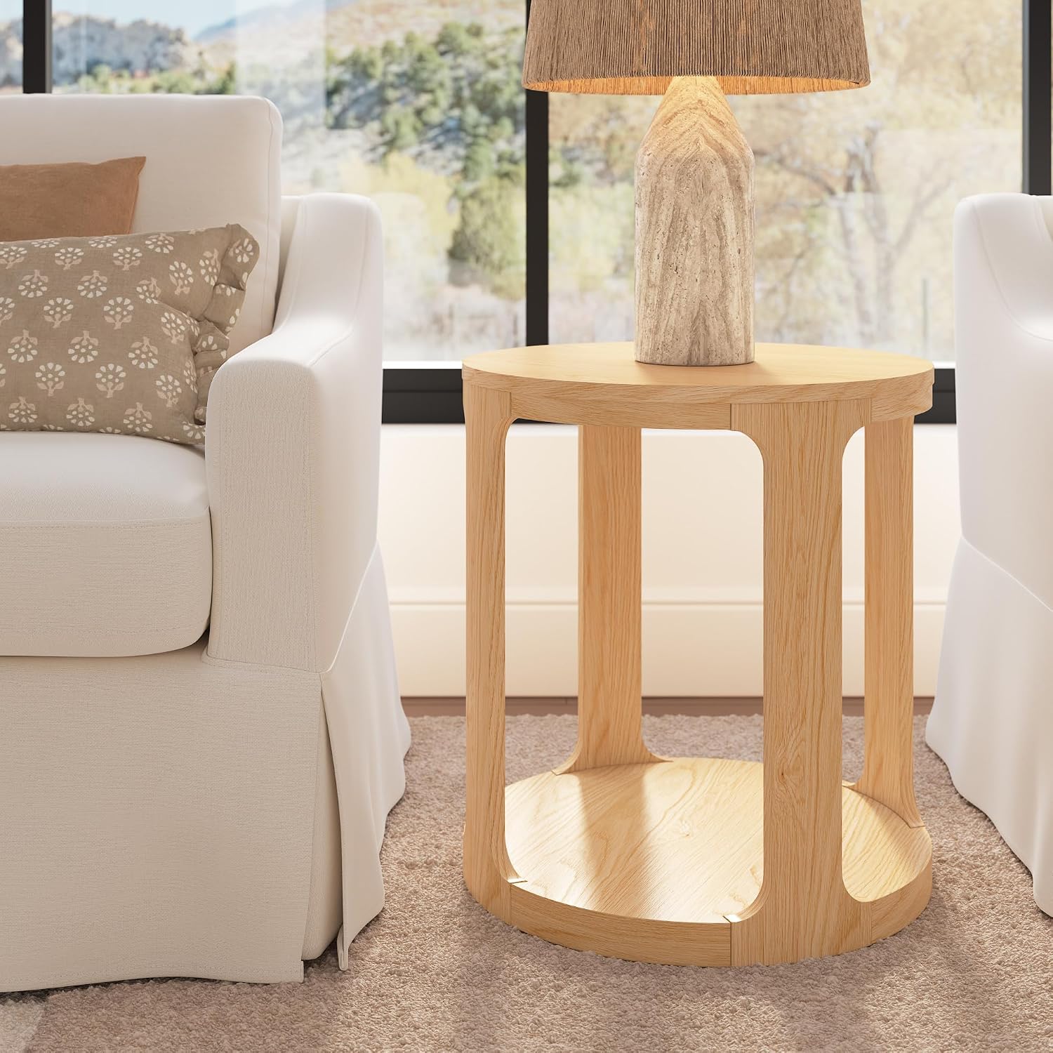 Bush Home Vera Round End Table – Set of 2, Living Room Furniture, Vera Collection, Natural White Oak