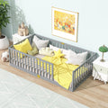 Twin Size Floor Bed with 21.5' High Rails, Solid Rubber Wood Montessori Bed Twin for Boys Girls, Low Profile Kids Beds Frame with 6 Slats, No Box Spring Needeed, Grey