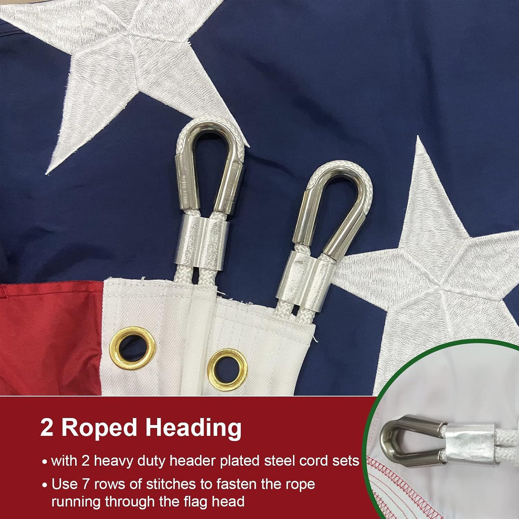 SYII American Flag 20x30 Ft Outdoor, Luxury Embroidered Stars and Roped Heading Double Stitched Sewn Stripes, Heavy Duty Polyester Huge Lage US Flags with Durable Brass Grommets