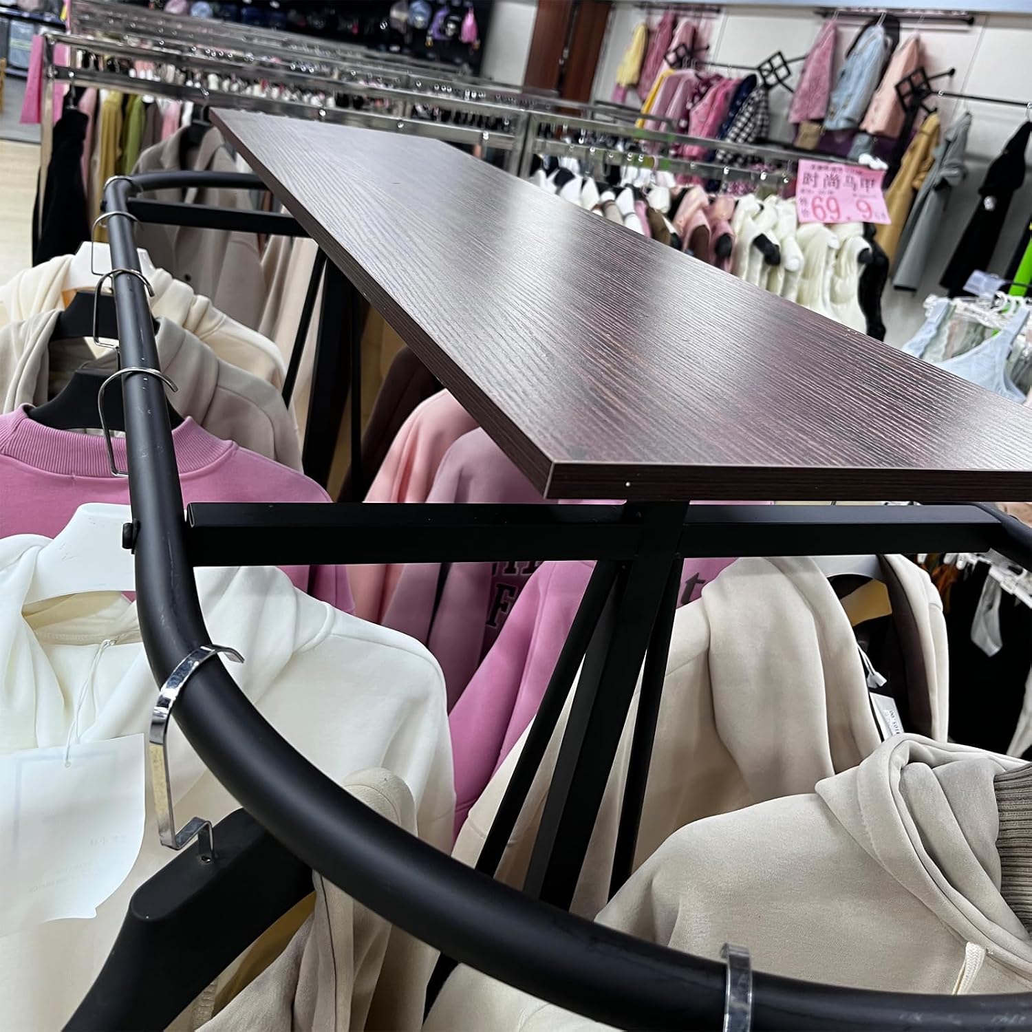Round Clothing Rack, Commercial Floor Standing Clothes Rack, Oval Iron Clothing Hanging Rack, for Bedrooms Hanging Apparel, Boutiques Display, Laundry Room (Black)